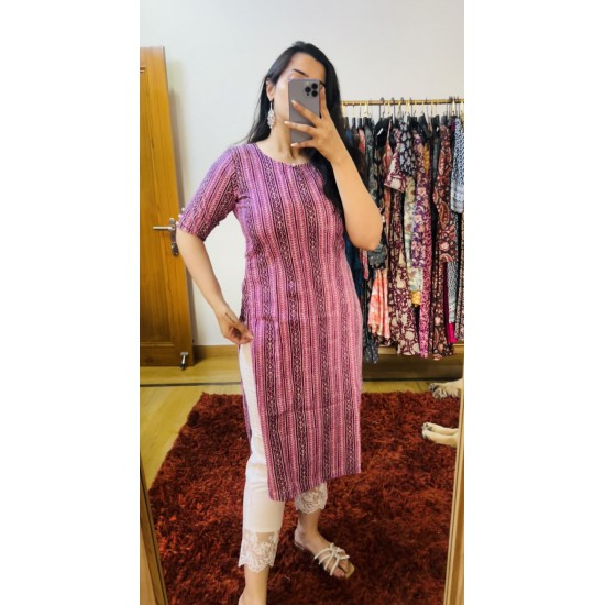 Dark Purple Lining Straight Long Kurti