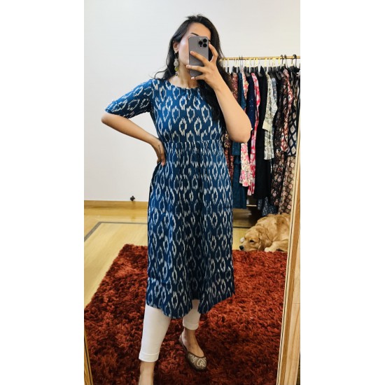 Blue Ikkat    Princess Cut Kurti