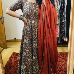 Hazelnut Kalamkari Anarkali Kurti