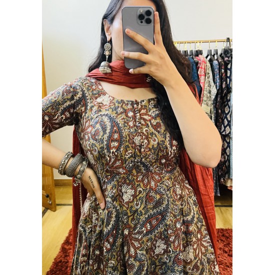 Hazelnut Kalamkari Anarkali Kurti