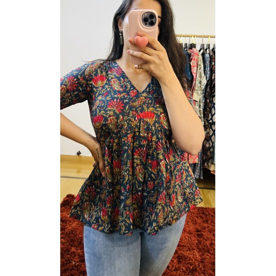 Navy Blue Floral Top