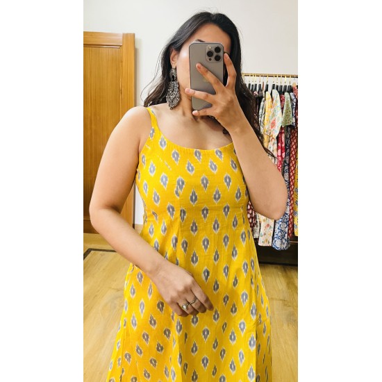 Yellow Ikkat A-Line Kurti