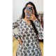 White Blue Hathi   Printed  Straight Long Kurti